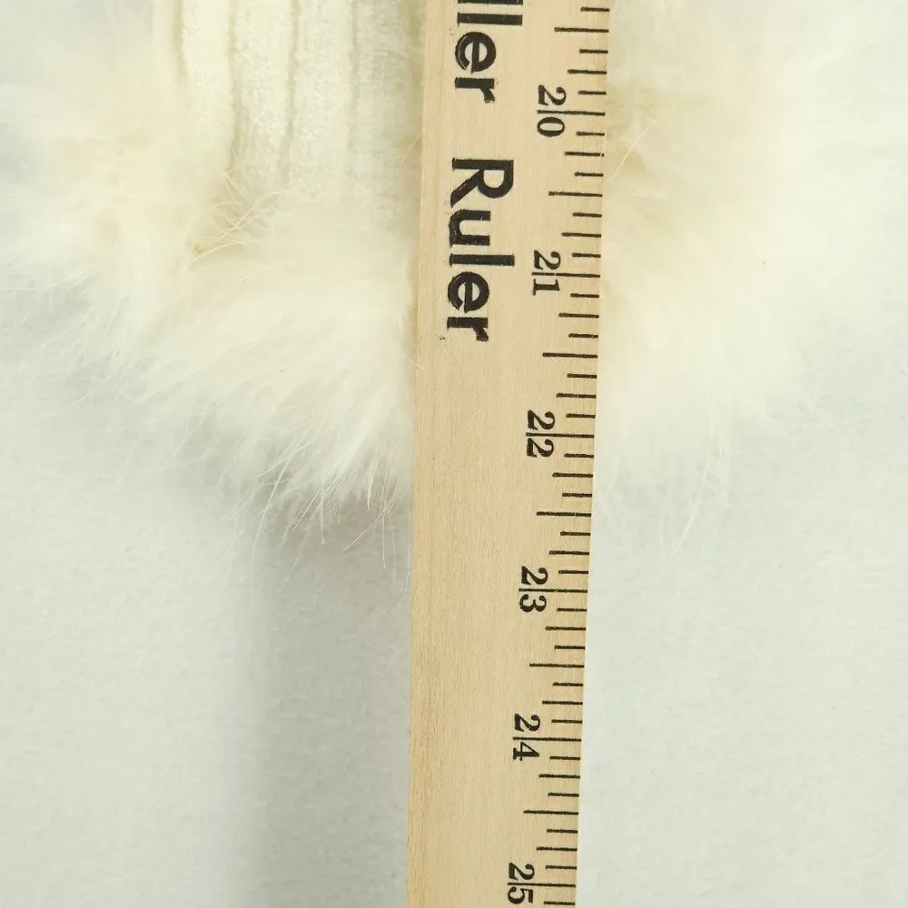 Vintage Small Vertigo Paris White Ribbed Sweater with Feather Collar and Sleeve